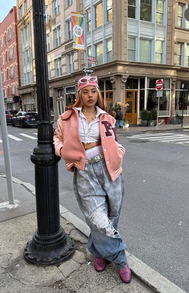 Champagne Pink Continuum Varsity Jackets