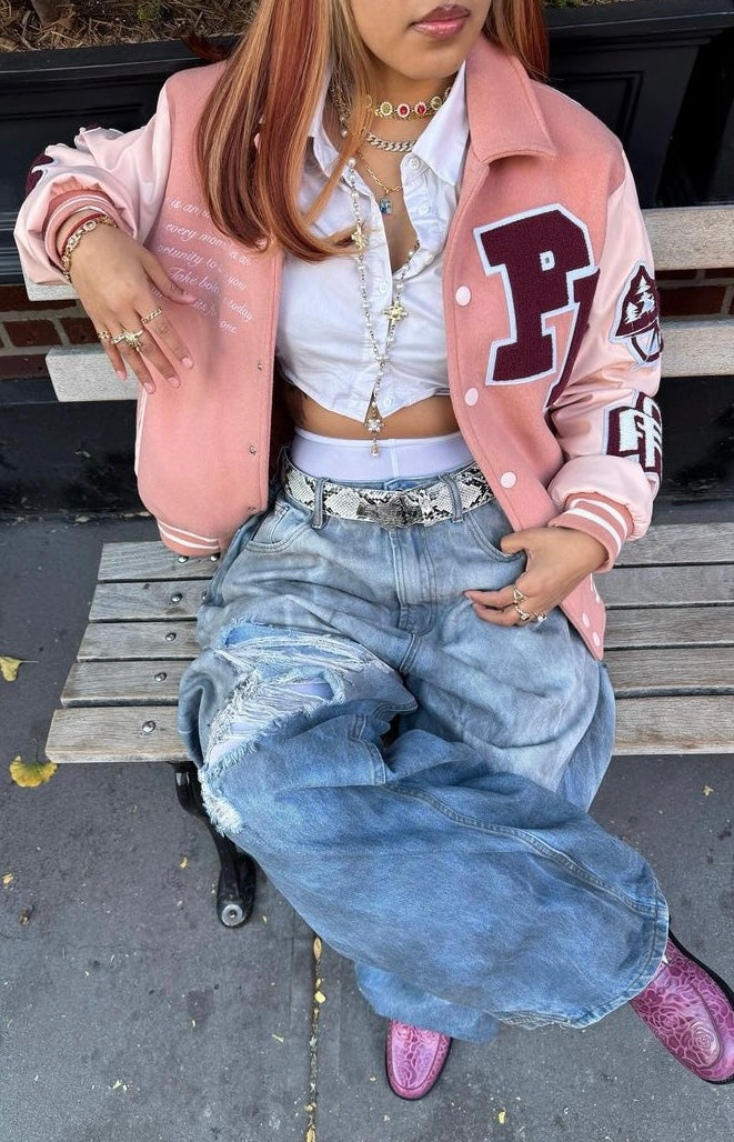 Champagne Pink Continuum Varsity Jackets