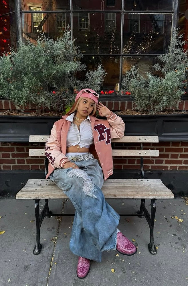 Champagne Pink Continuum Varsity Jackets