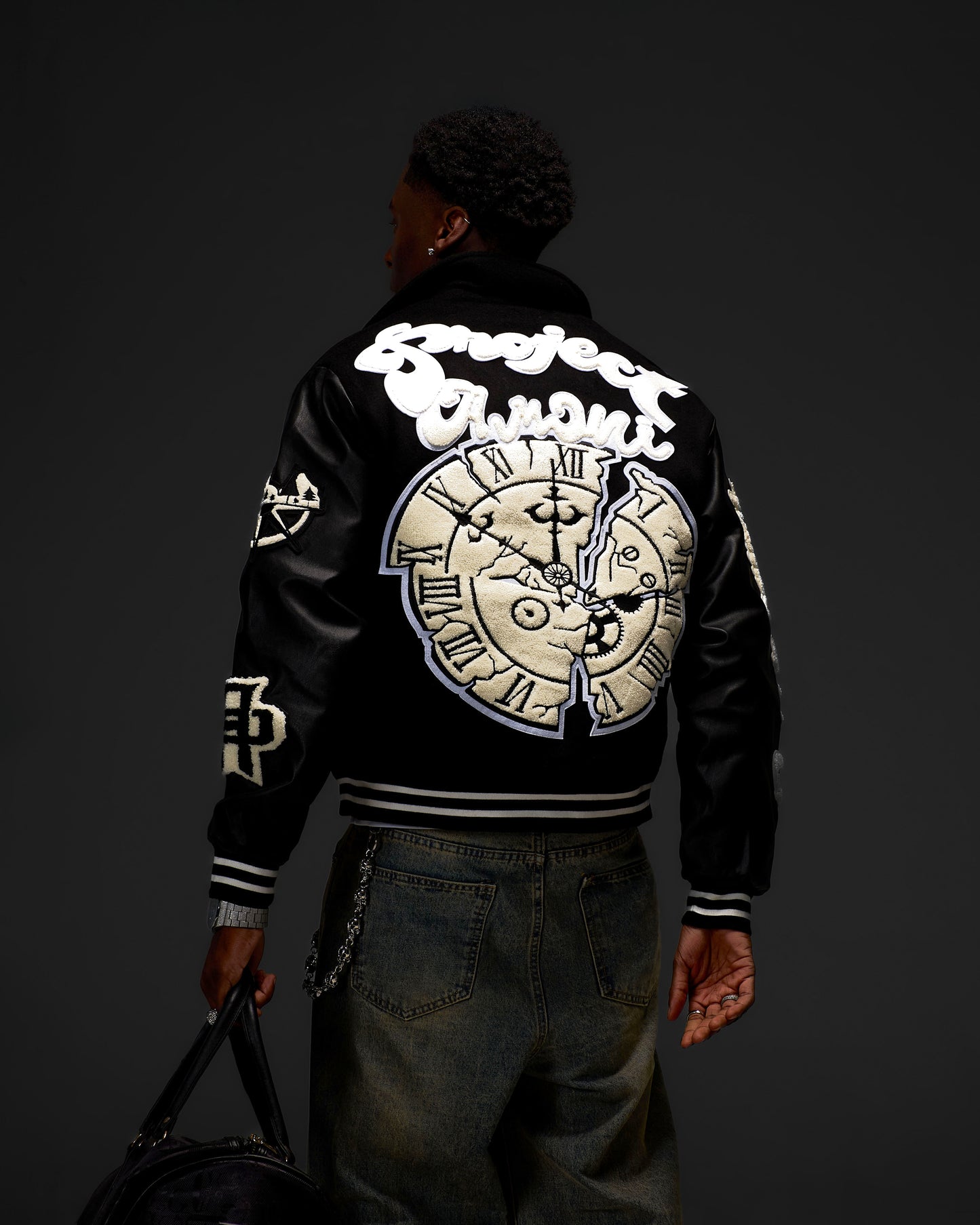 Black Obsidian Continuum Varsity Jacket