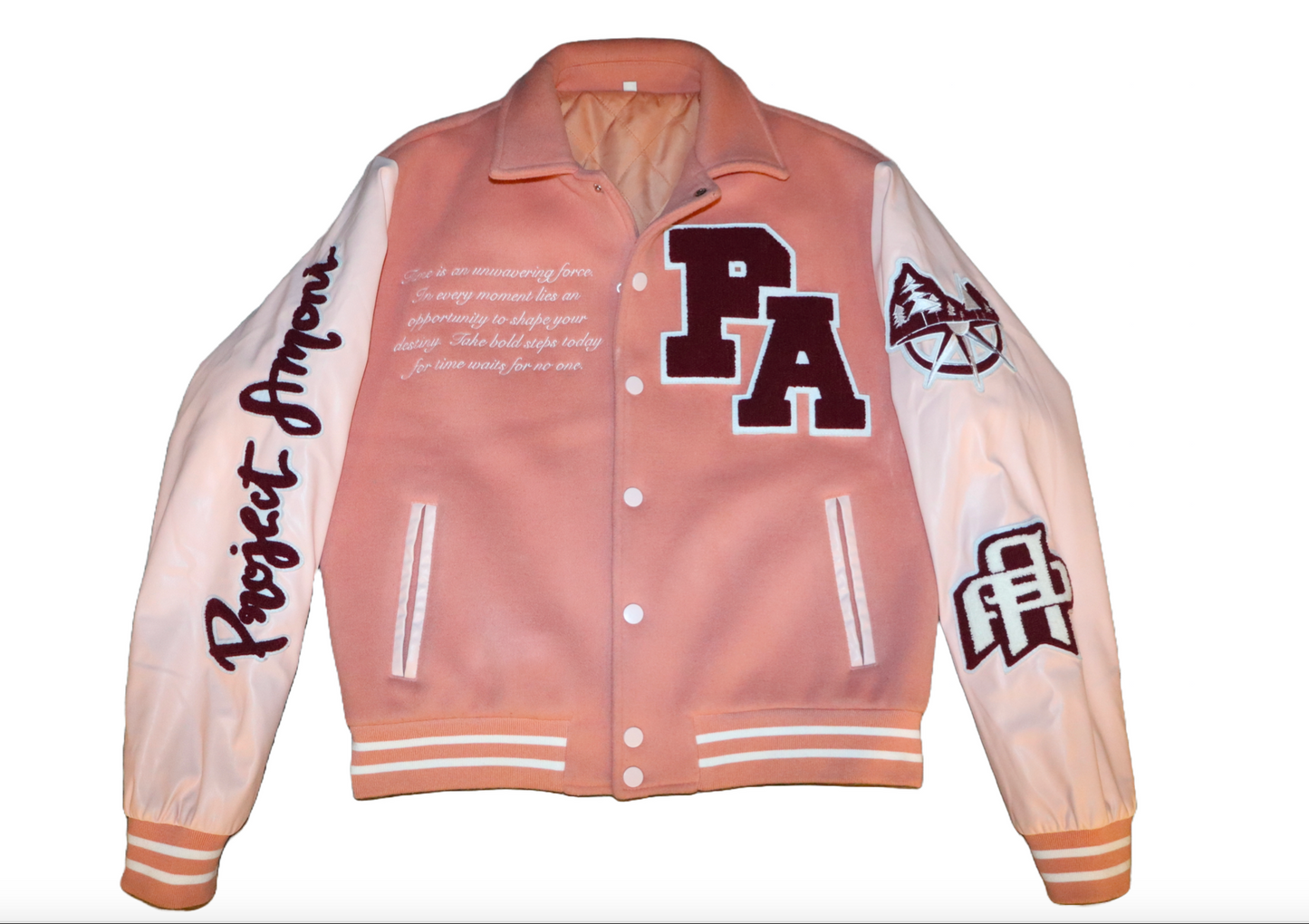 Champagne Pink Continuum Varsity Jackets